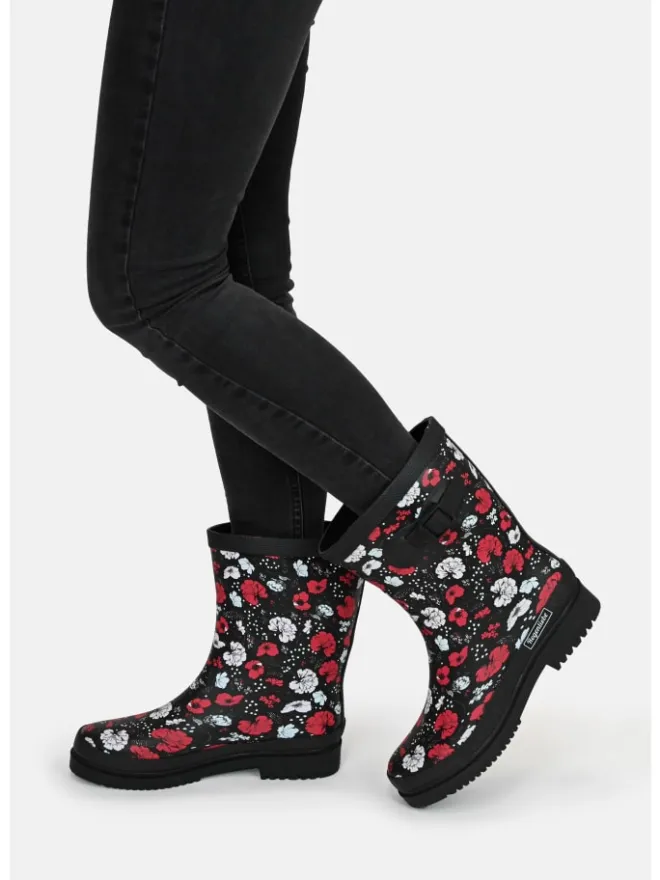 Gummistiefel Blossom Night Halbschaft in schwarz / weiß / rot>Regenliebe Sale