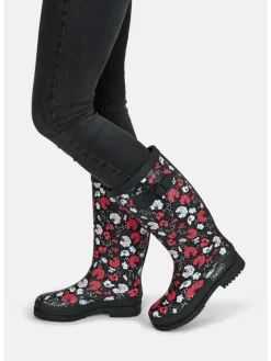 Regenliebe Gummistiefel^Gummistiefel Blossom Night High Langschaft in schwarz / weiß / rot