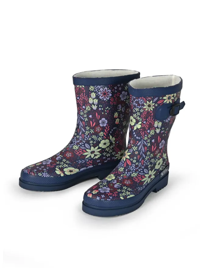 Gummistiefel Flower Halbschaft in dunkelblau mit Blumenprint>MADSea Hot
