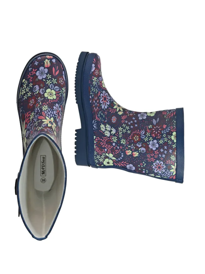 Gummistiefel Flower Halbschaft in dunkelblau mit Blumenprint>MADSea Hot