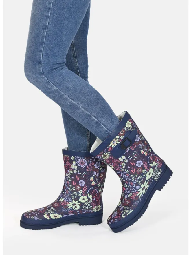 Gummistiefel Flower Halbschaft in dunkelblau mit Blumenprint>MADSea Hot