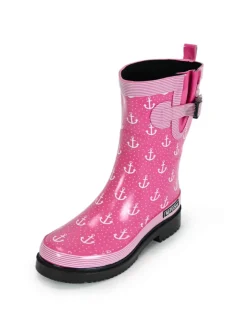 Gummistiefel Ocean Anchor Halbschaft in Pink mit Weißen Ankern>MADSea Clearance