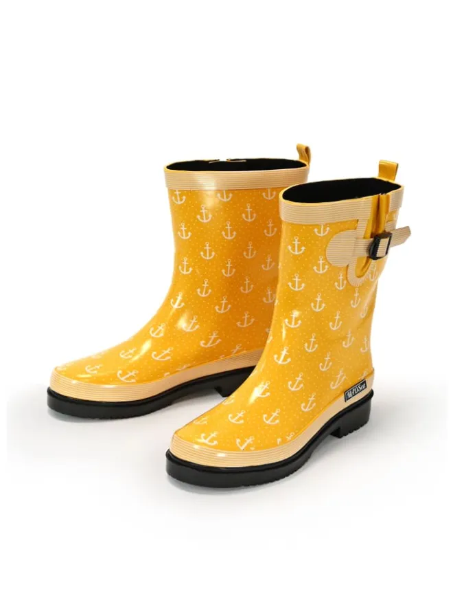 Gummistiefel Ocean Anchor Halbschaft in Gelb mit Weißen Ankern>MADSea New