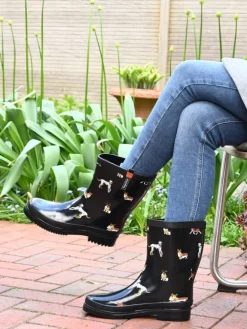 Gummistiefel Waldi Halbschaft mit Hunde Motiv in schwarz><noscript><img width=