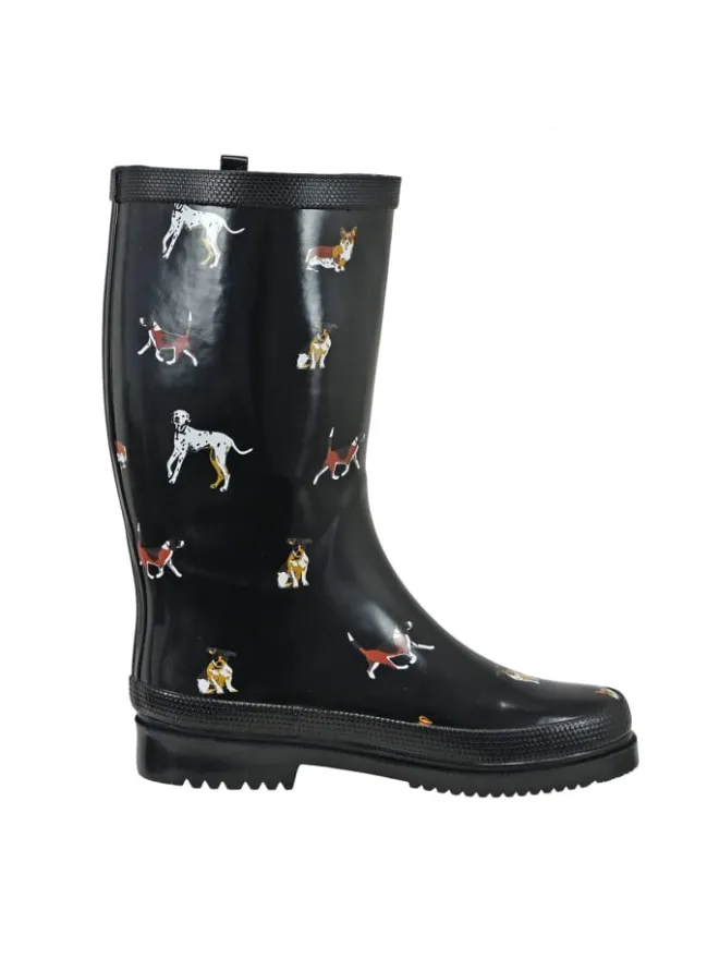 Regenliebe Gummistiefel^Gummistiefel Waldi Langschaft mit Hunde Motiv in schwarz