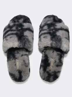 Flip Flop Hausschuhe^Hausschuhe "Fur 2 Tone" in Grau/ Schwarz