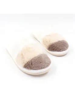 Hausschuhe in Khaki/ Weiß/ Beige><noscript><img width=