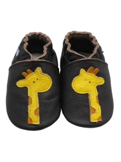 Hellbraune Baby-Leder-Laufanfänger mit rutschfester Sohle – Giraffenmuster>Yihakids Discount