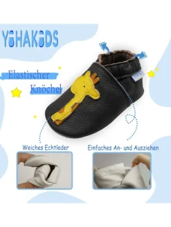 Hellbraune Baby-Leder-Laufanfänger mit rutschfester Sohle – Giraffenmuster><noscript><img width=