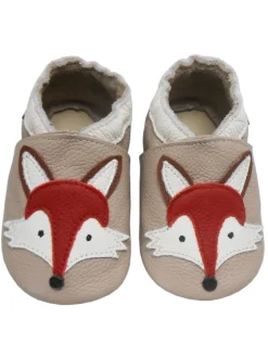 Bemesu Krabbelschuhe^Helles Rosa Baby Leder Krabbelschuhe, mit rutschfester Sohle – Fuchs-Muster