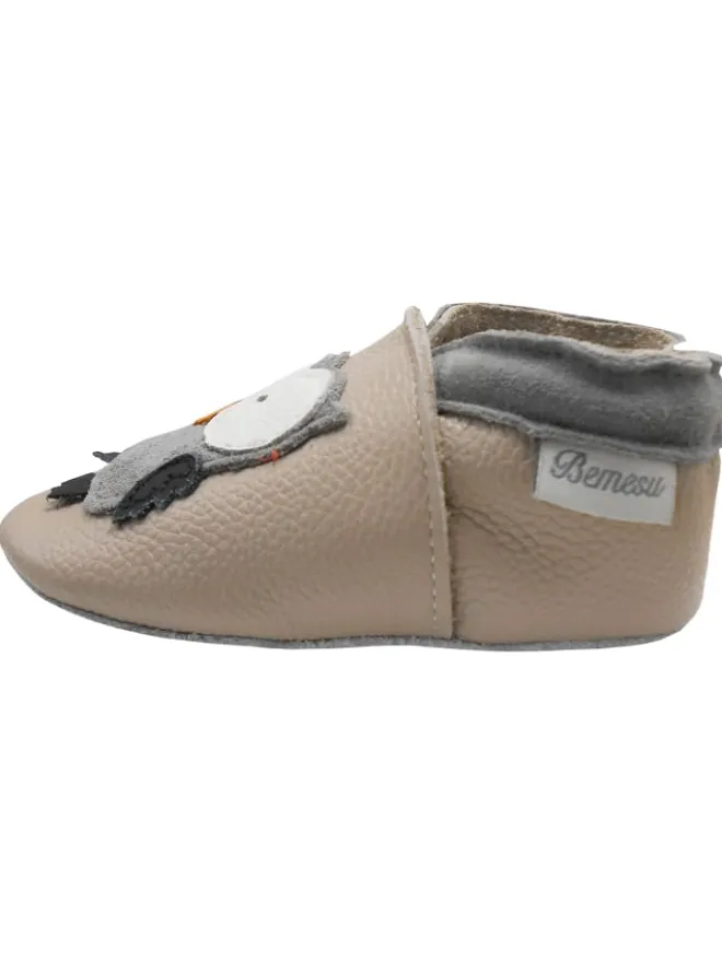 Hellrosa Baby-Leder-Laufschuhe, komfortabel mit rutschfester Sohle - Eulenmotiv>Bemesu Outlet