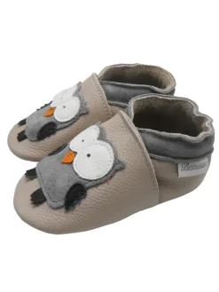 Hellrosa Baby-Leder-Laufschuhe, komfortabel mit rutschfester Sohle - Eulenmotiv><noscript><img width=