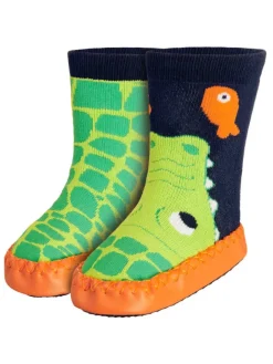 Hüttenschuh Krokodil in Marine/Grün>Playshoes