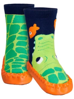 Hüttenschuh Krokodil in Marine/Grün><noscript><img width=