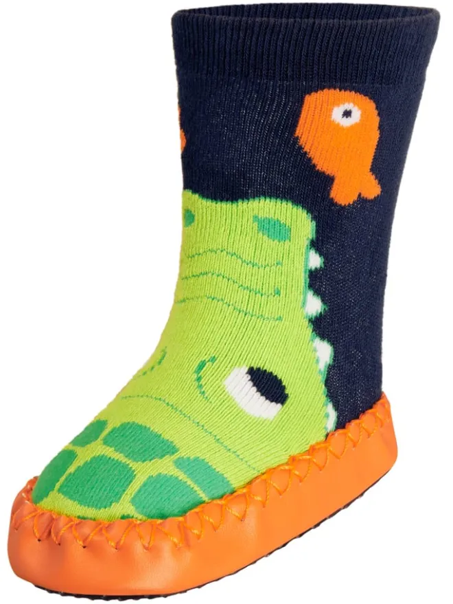 Hüttenschuh Krokodil in Marine/Grün>Playshoes