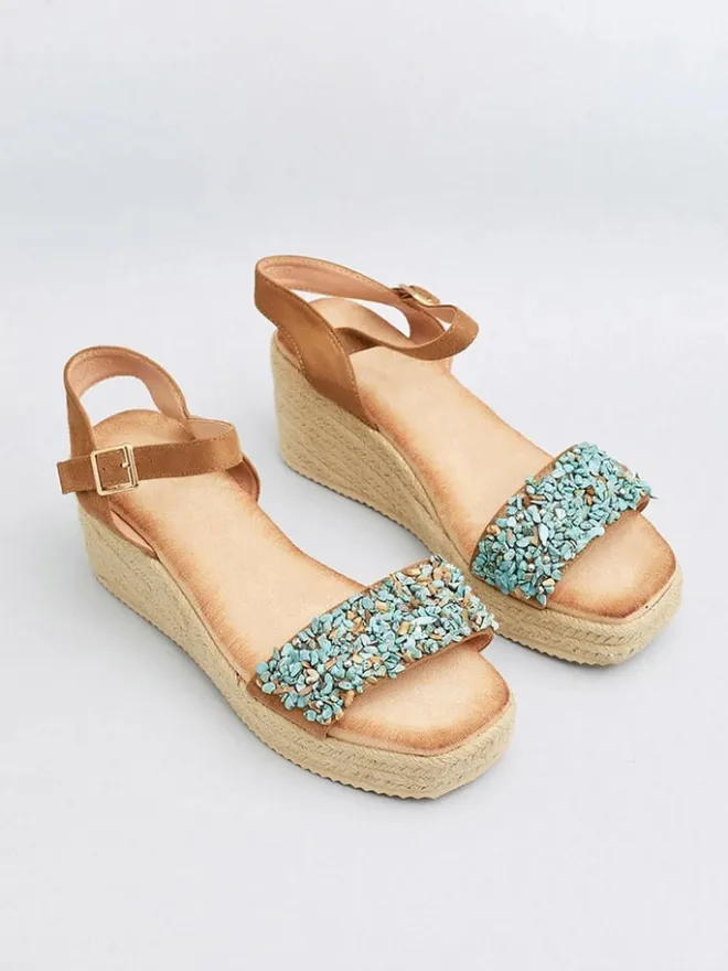 Bellucci Sandalen^Keilsandaletten in Camel/ Hellblau