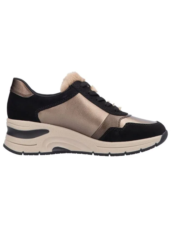 rieker Schnürschuhe^Keilsneakers in Schwarz/ Hellbraun