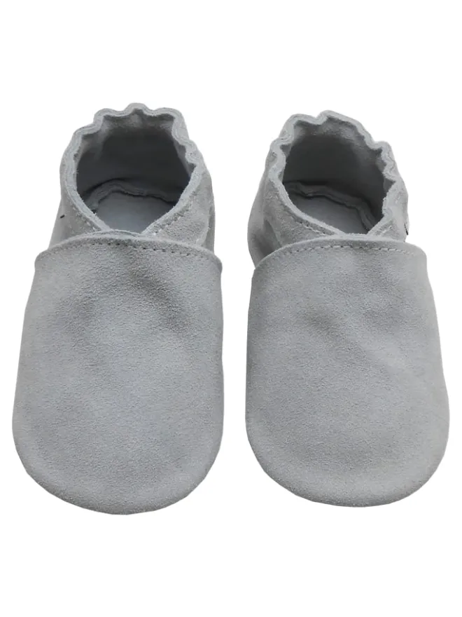 Bemesu Krabbelschuhe^Kleinkindschuhe aus Babyleder, bequeme rutschfeste Sohle - hellgrau