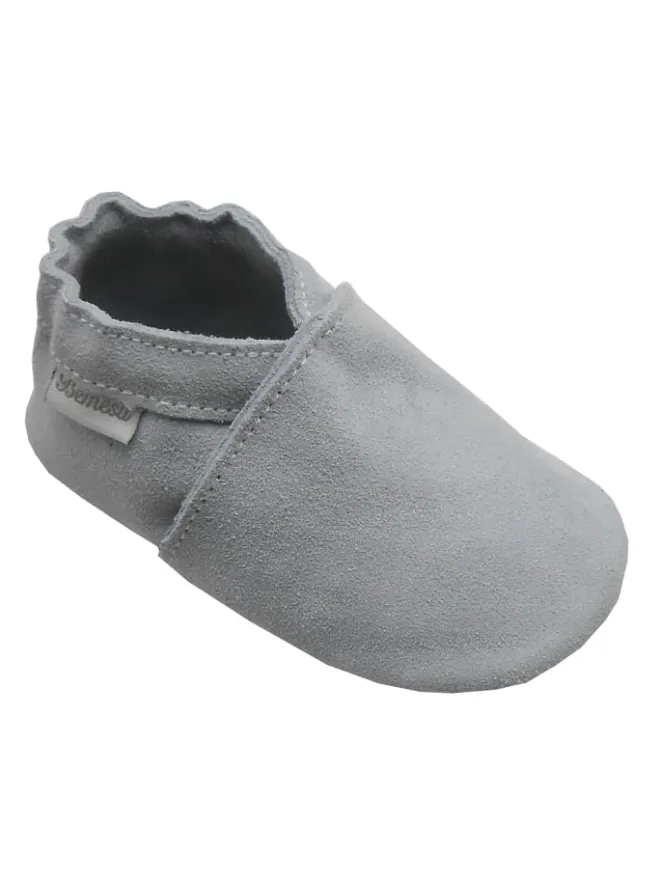 Bemesu Krabbelschuhe^Kleinkindschuhe aus Babyleder, bequeme rutschfeste Sohle - hellgrau