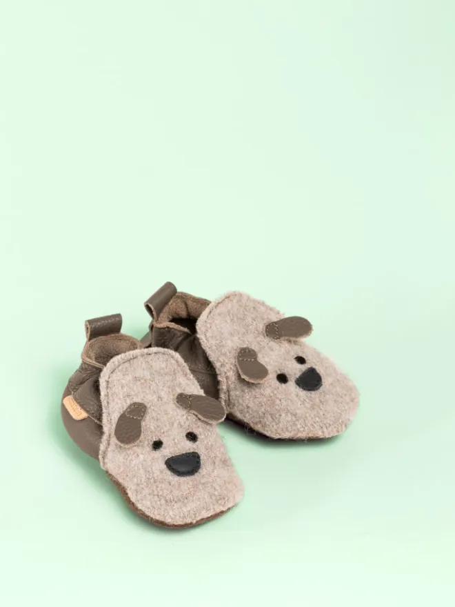Gottstein Krabbelschuhe^Krabbelschuhe Dog Face in beige
