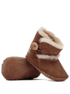 Lammfell-Babyschuhe in Braun><noscript><img width=