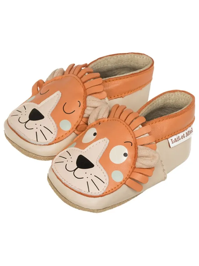Lammleder-Krabbelschuhe "Lion" in Hellbraun>Lait et Miel New