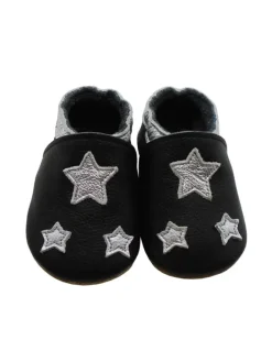 Mejale Krabbelschuhe^Leather baby crawling shoes with star patterns, non-slip sole, black