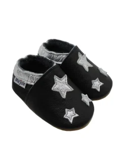 Mejale Krabbelschuhe^Leather baby crawling shoes with star patterns, non-slip sole, black