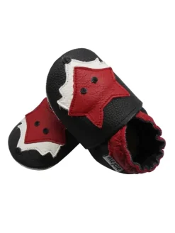 Leder Babyschuhe mit rotem Fuchsmuster, rutschfeste Sohle, schwarz><noscript><img width=