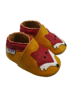 Leder Babyschuhe mit rotem Fuchsmuster, rutschfeste Sohle, sandfarben>Mejale Best