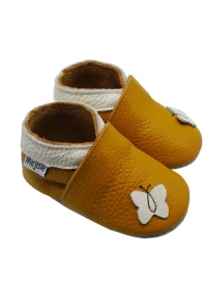 Leder Babyschuhe mit Schmetterlingsmuster, rutschfeste Sohle, sandgelb>Mejale Hot