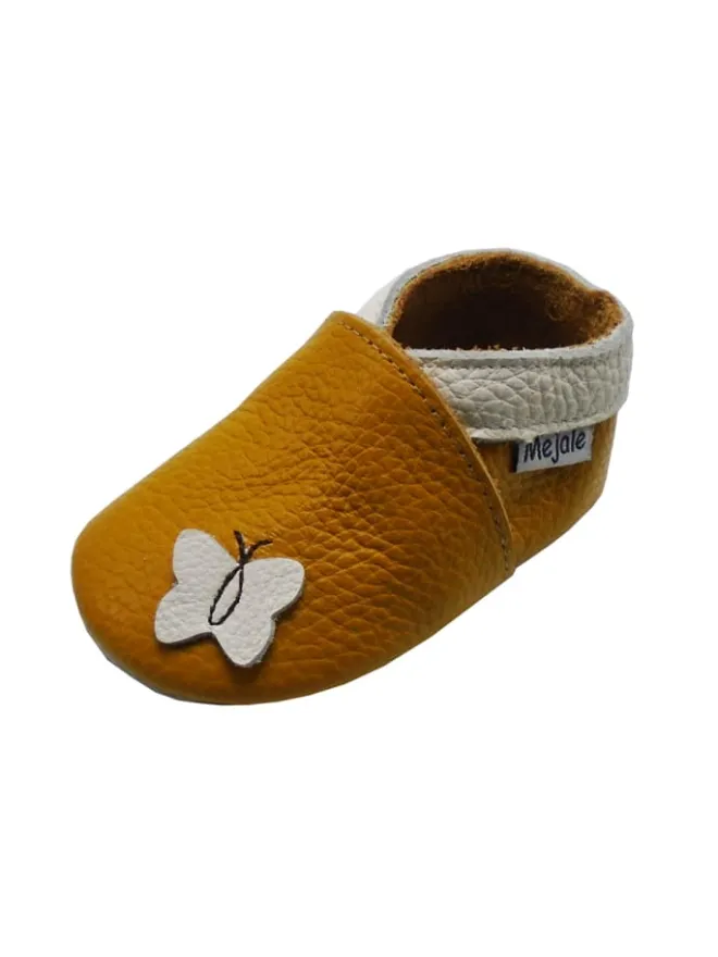 Leder Babyschuhe mit Schmetterlingsmuster, rutschfeste Sohle, sandgelb>Mejale Hot