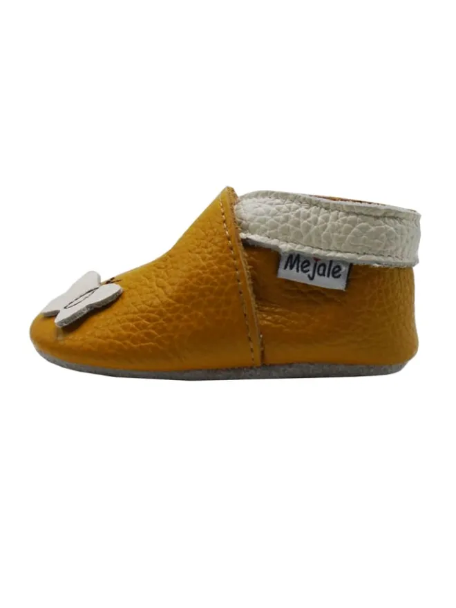 Leder Babyschuhe mit Schmetterlingsmuster, rutschfeste Sohle, sandgelb>Mejale Hot