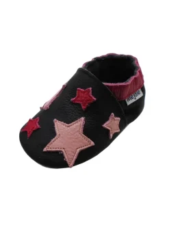 Mejale Krabbelschuhe^Leder Babyschuhe mit Sternenmuster, rutschfeste Sohle - schwarz
