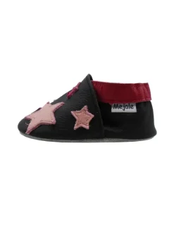 Mejale Krabbelschuhe^Leder Babyschuhe mit Sternenmuster, rutschfeste Sohle - schwarz
