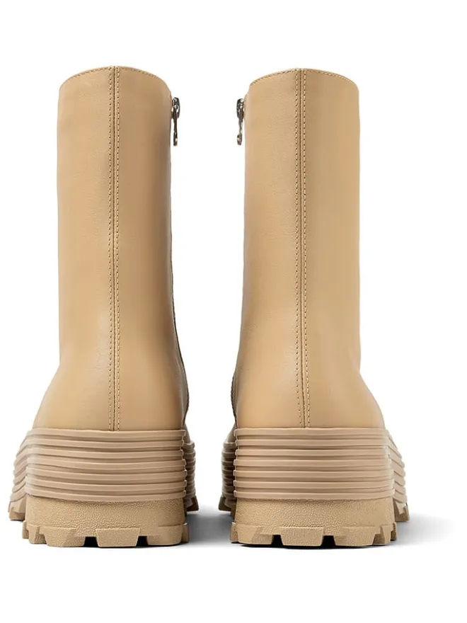 Leder-Ankle-Boots in Beige>Camper Outlet