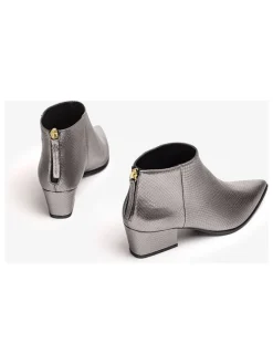Leder-Ankle-Boots in Silber><noscript><img width=