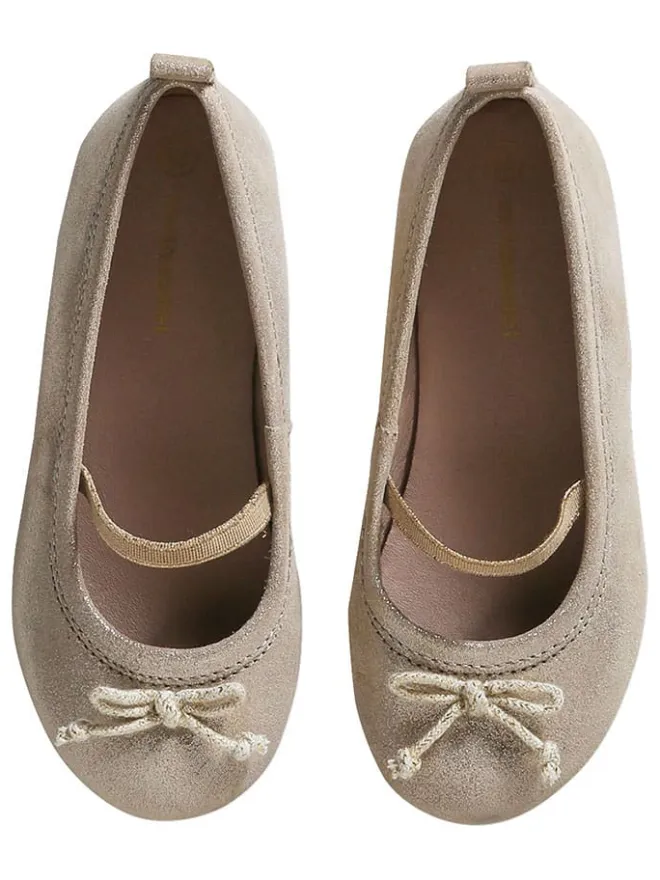Leder-Ballerinas in Beige/ Gold>vertbaudet Clearance