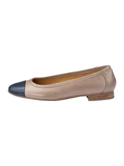 Leder-Ballerinas in Beige/ Dunkelblau><noscript><img width=