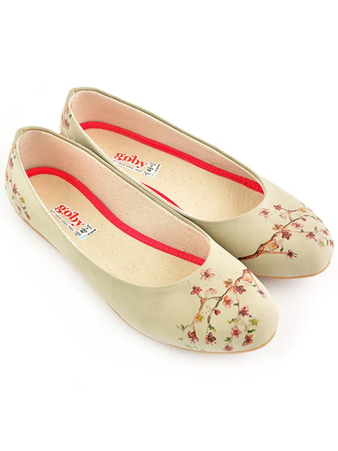 Leder-Ballerinas in Beige/ Rot>Goby Hot