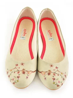Leder-Ballerinas in Beige/ Rot>Goby Hot