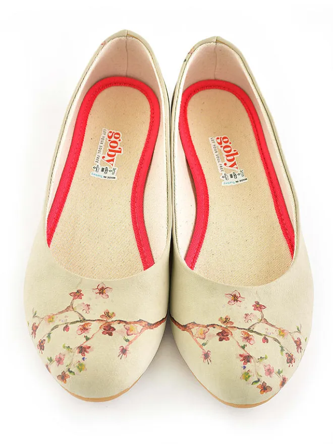 Leder-Ballerinas in Beige/ Rot>Goby Hot