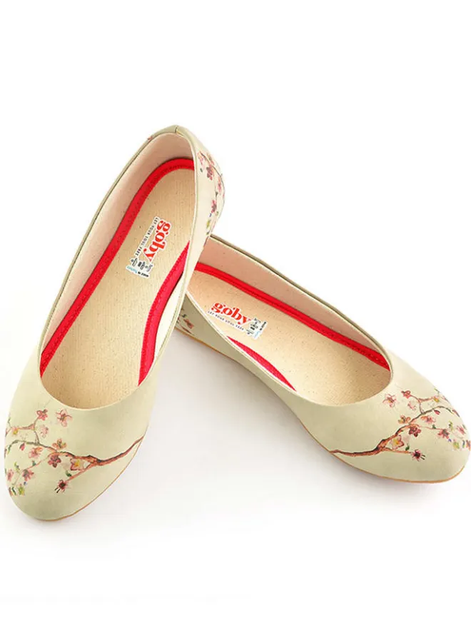 Leder-Ballerinas in Beige/ Rot>Goby Hot