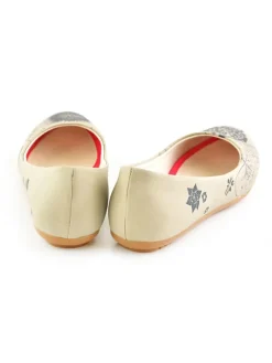 Leder-Ballerinas in Creme/ Schwarz><noscript><img width=