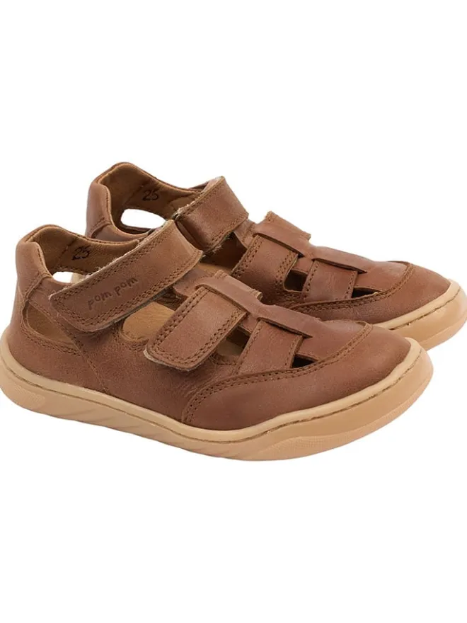 POM POM Sandalen·Halbsandalen^Leder-Barfußschuhe in Hellbraun