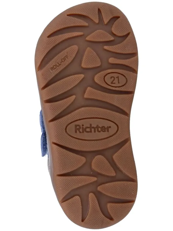 Richter Shoes Lauflernschuhe^Leder-Barfußschuhe "Samy" in Grau/ Hellblau