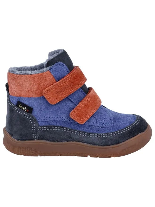 Richter Shoes Lauflernschuhe^Leder-Barfußschuhe "Samy" in Blau/ Orange