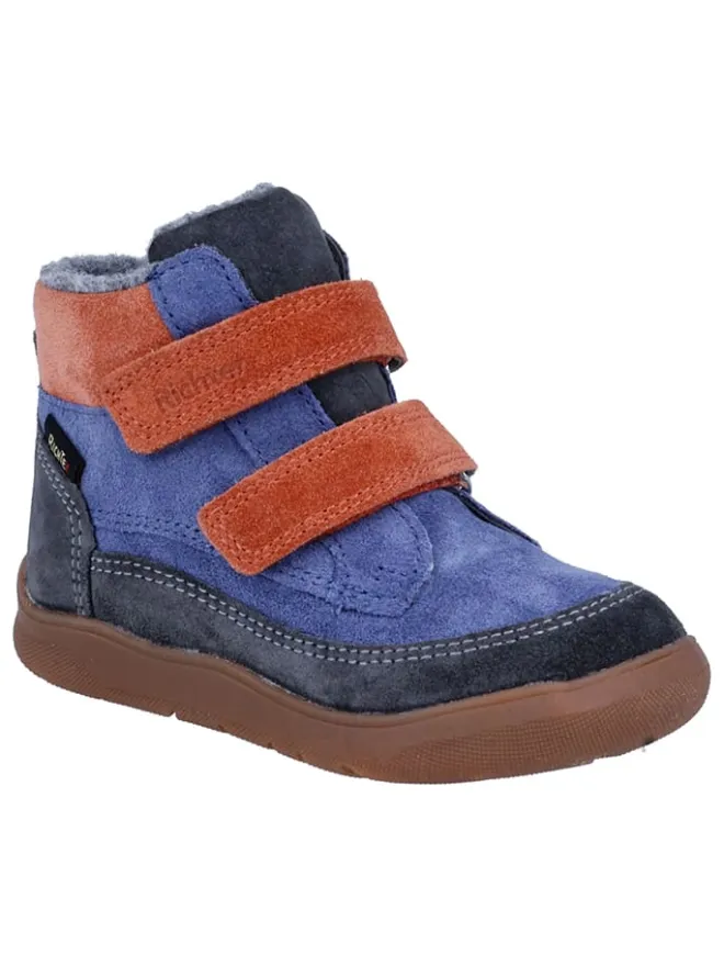 Richter Shoes Lauflernschuhe^Leder-Barfußschuhe "Samy" in Blau/ Orange