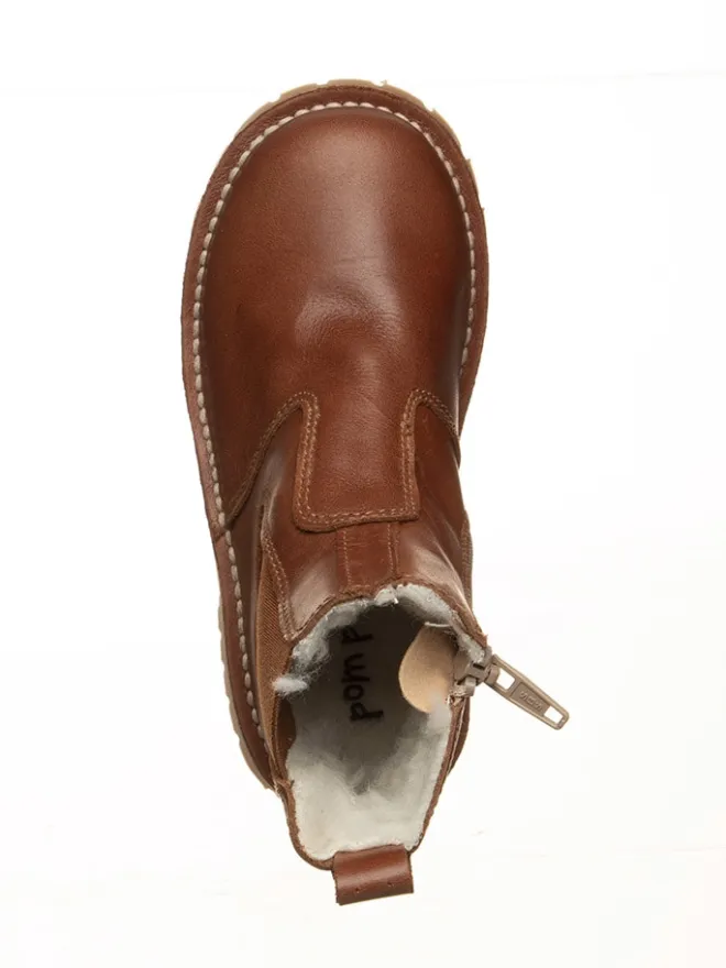 Leder-Boots in Hellbraun>POM POM New