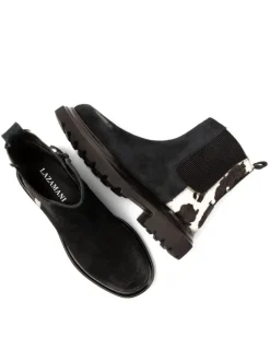 Leder-Boots in Schwarz/ Weiß><noscript><img width=